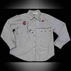 Vintage Koret City Blues, Button-down Shirt w/ Floral Patches: Cottagecore